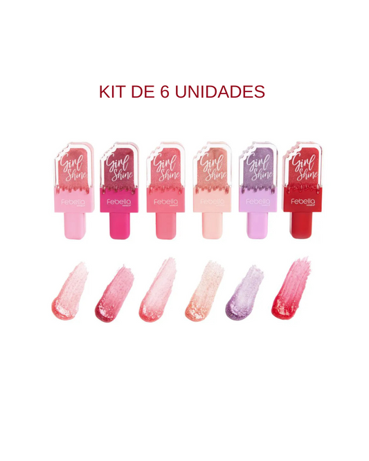 Kit de 6 Unidades Gloss Glitter - Febella